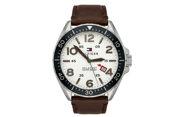 Tommy Hilfiger Men’s Adventure Watch – White Dial with Brown Leather Strap