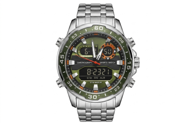 Tubular Men’s Military-Style Dual Display Sports Chronograph Watch – Olive Green