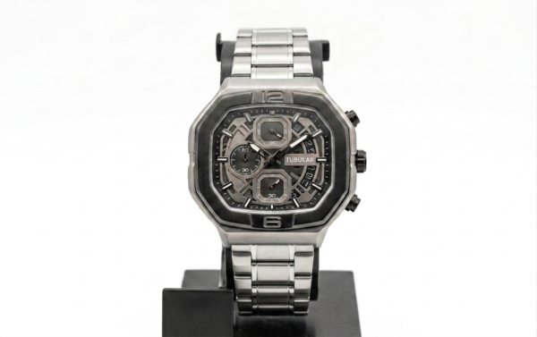 Tubular Men’s Octagon Luxury Chronograph Watch – Silver Steel Edition