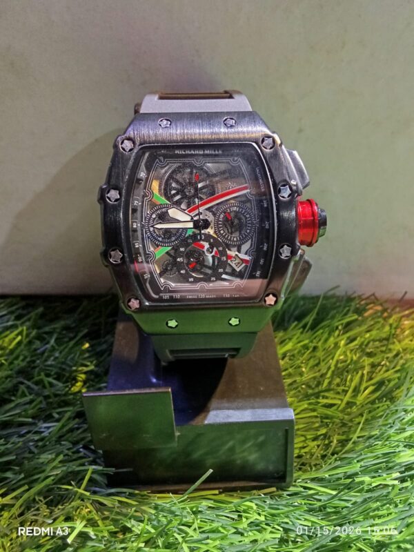 Men’s Richard Mille Inspired Tonneau Edition – Stealth Black & Red Sports Watch