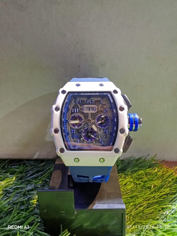 RM-Inspired Arctic Tonneau – White Ceramic Style & Royal Blue Sport