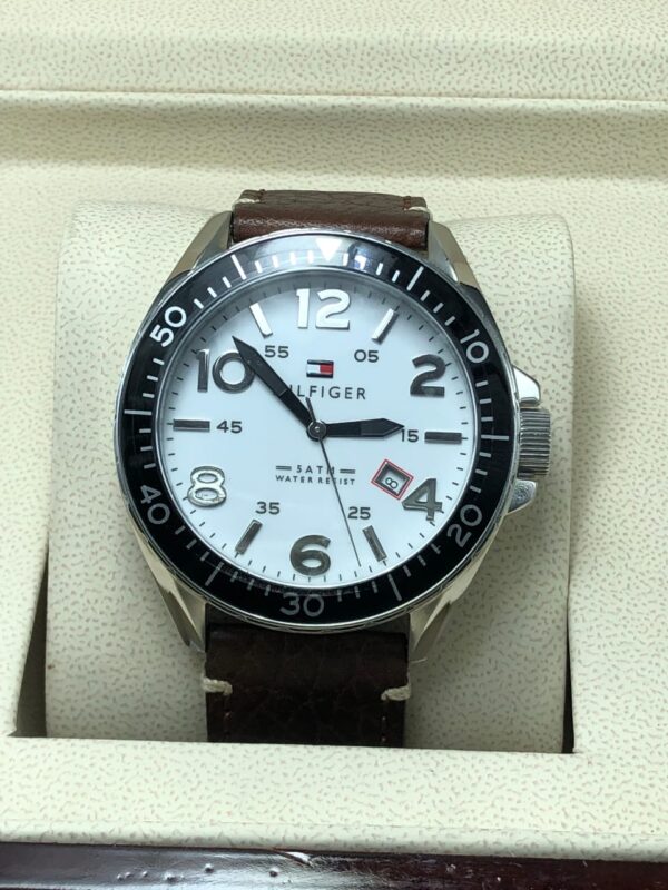 Tommy Hilfiger Men’s Adventure Watch – White Dial with Brown Leather Strap