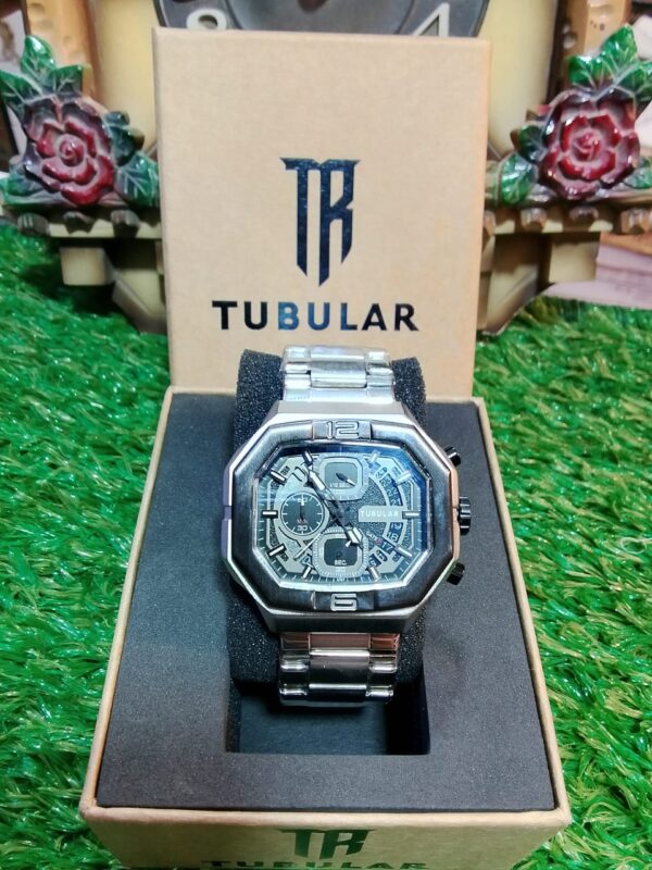 Tubular Men’s Octagon Luxury Chronograph Watch – Silver Steel Edition