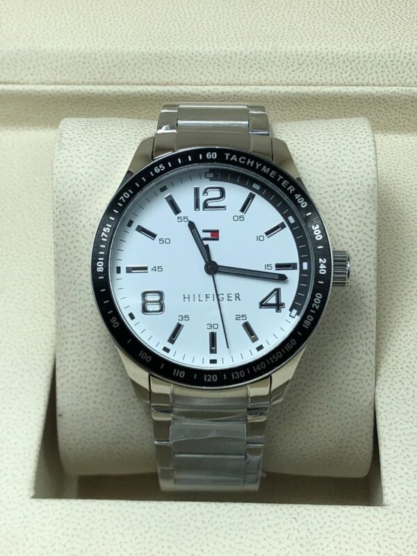Tommy Hilfiger Men’s Stainless Steel Sport Watch – White Dial with Black Tachymeter Bezel