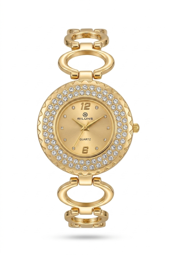 Riluns Luxury Gold Diamond-Studded Chain Strap Watch for Women