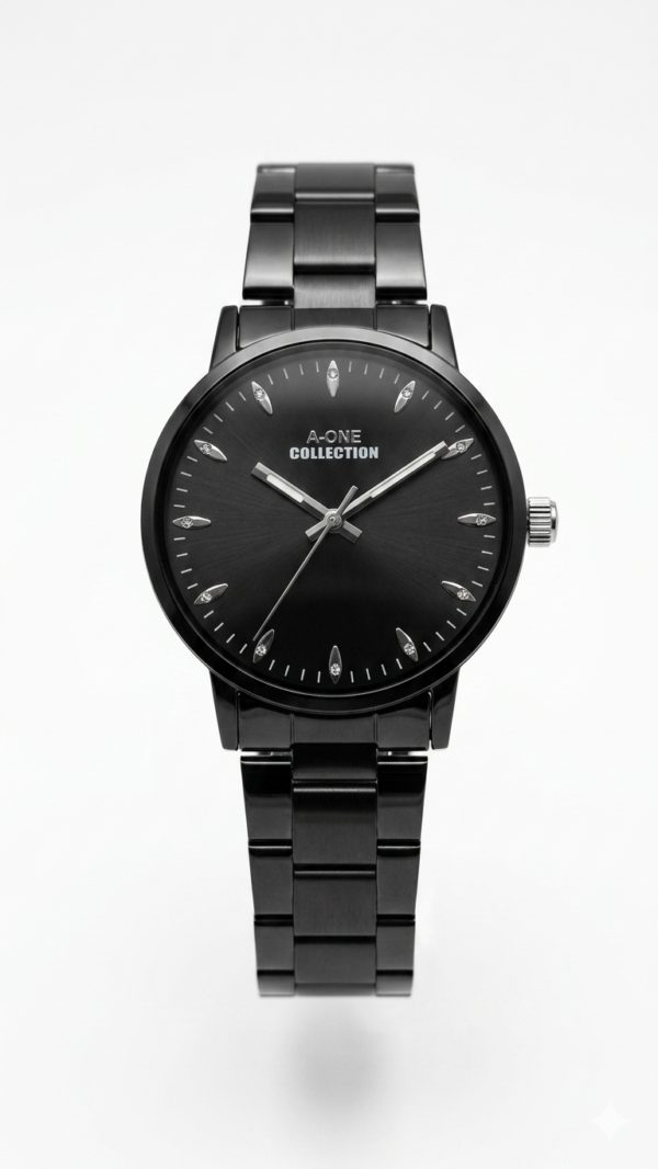 A-ONE Collection Luxury All-Black Analog Watch with Crystal Accents