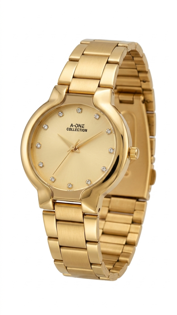A-ONE Collection Luxury Full Gold Analog Watch with Crystal Hour Markers