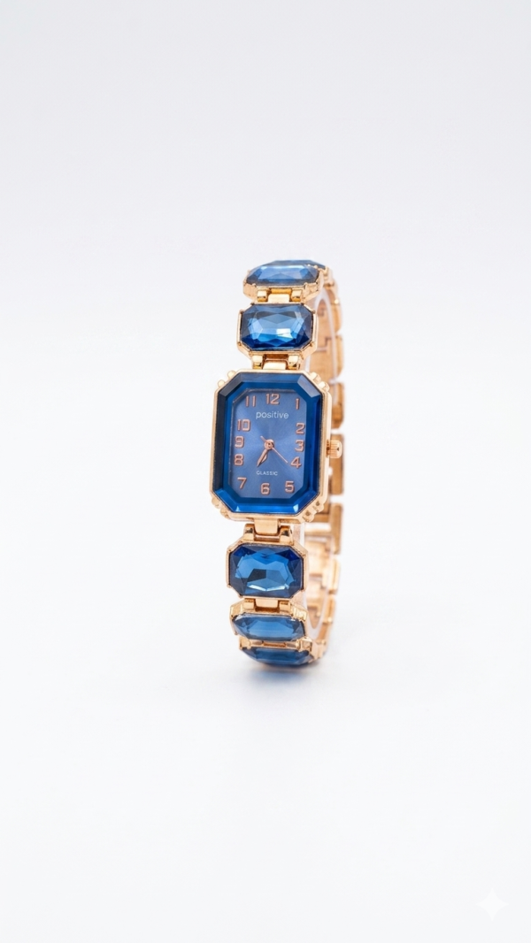 Luxury Royal Blue Octagonal Bracelet Watch with Rose Gold Accents