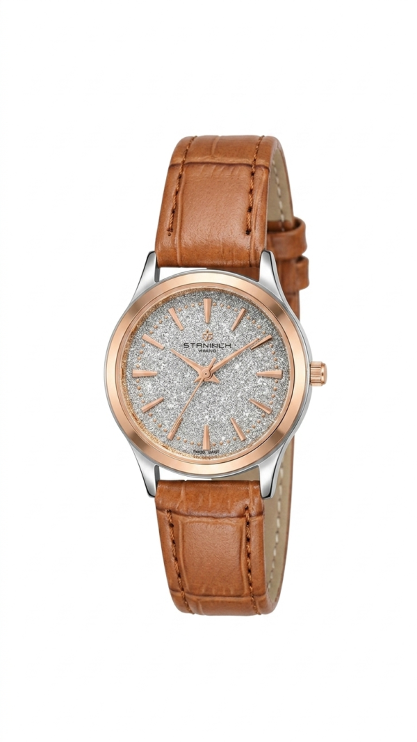 Starinch Elegance Women’s Watch – Glitter Dial with Tan Leather Strap