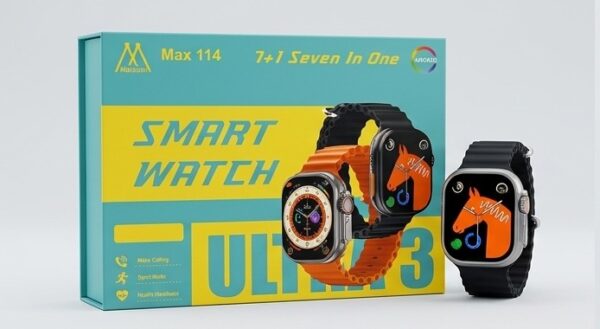 Maixinn Max 114 Ultra 3 Smartwatch Combo Pack – 49mm Space Aluminum Case with 7 Interchangeable Ocean Straps & Wireless Charger