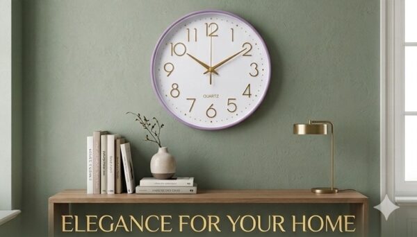 10-Inch Elegant Purple Wall Clock – Modern Minimalist Design with Gold Accents