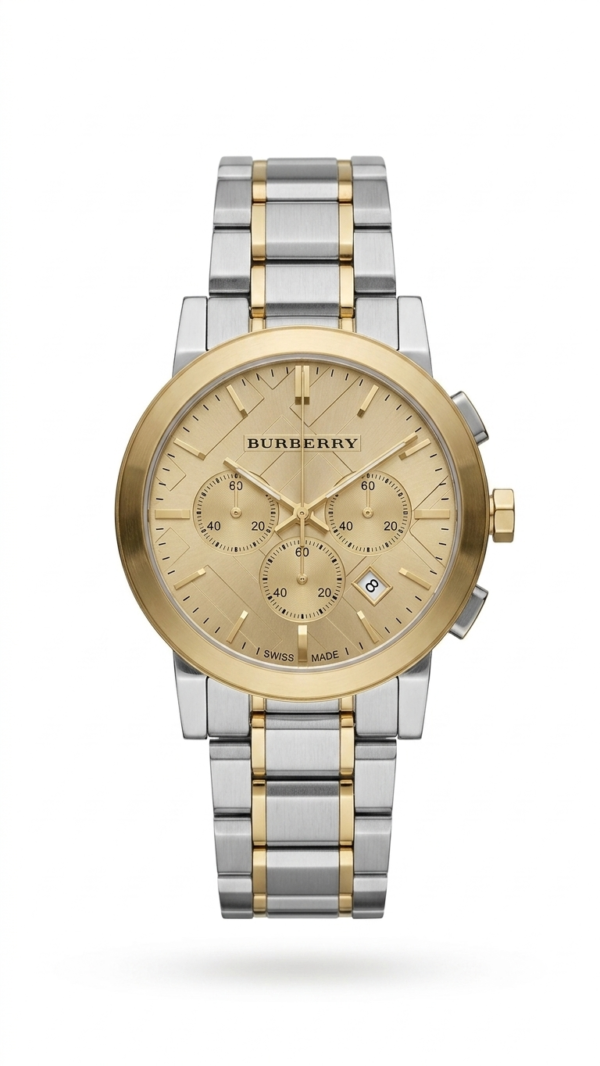 Luxury Two-Tone Gold & Silver Chronograph Watch by Burberry