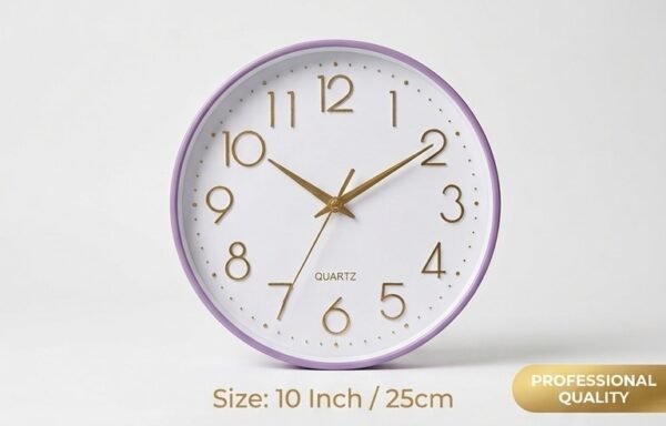 10-Inch Modern Purple and Gold Wall Clock – Silent Quartz Analog Clock with Elegant Gold Numerals