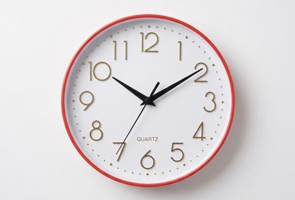 Modern Red and Gold Wall Clock – Silent Quartz Analog Clock with Elegant Gold Numerals