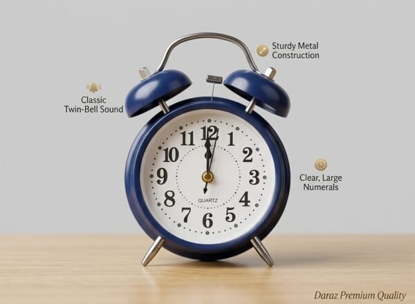 Classic Twin-Bell Metal Alarm Clock – Loud Retro Bedside Clock with Quartz Precision and Nightstand Design