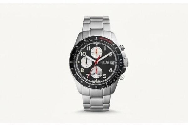 Fossil Men's Stainless Steel Chronograph Watch with Black Dial and Tachymeter Bezel